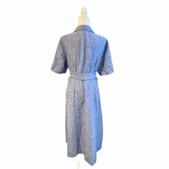 Boden Louise Linen Midi Shirt Dress Belted Blue Button - Picture 4 of 6